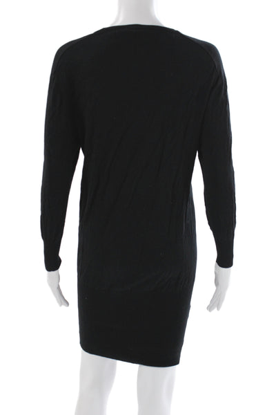 BCBGMAXAZRIA Women Sweater Dress Black Knit V-Neck Long Sleeve Short Size XS