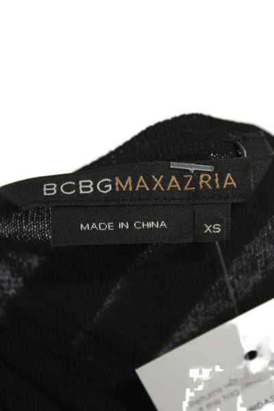 BCBGMAXAZRIA Women Sweater Dress Black Knit V-Neck Long Sleeve Short Size XS