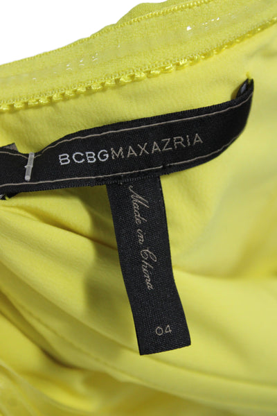 BCBGMAXAZRIA Womens Yellow Off the Shoulder Maxi Dress Zip Size 4