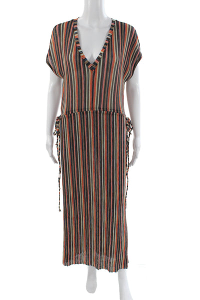 Zara Women Maxi Striped V-Neck Long Bohemian Multicolor Dress Size S