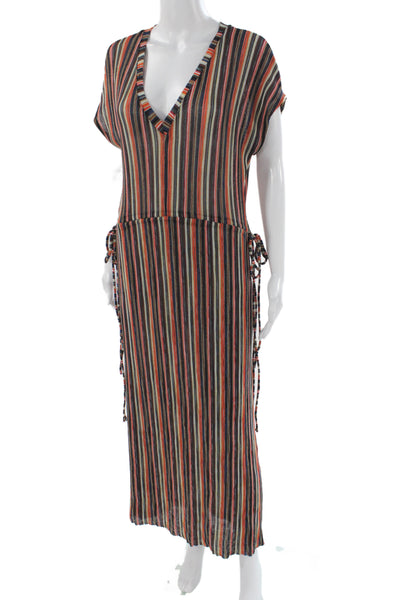 Zara Women Maxi Striped V-Neck Long Bohemian Multicolor Dress Size S