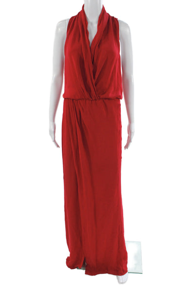 Parker Black Womens Red Silk V-Neck Blouson Long Sleeveless Dress Size 4