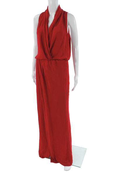 Parker Black Womens Red Silk V-Neck Blouson Long Sleeveless Dress Size 4