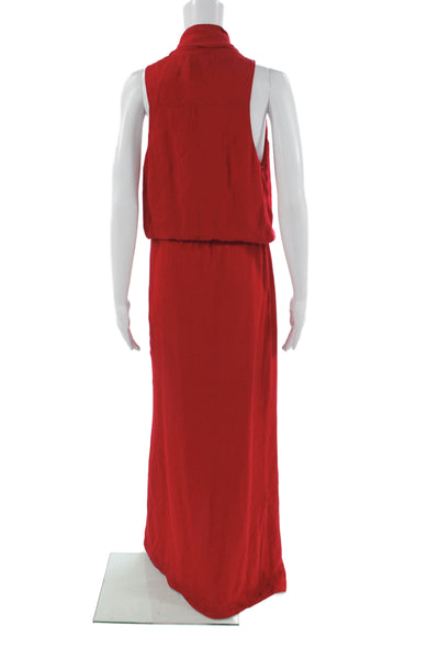 Parker Black Womens Red Silk V-Neck Blouson Long Sleeveless Dress Size 4
