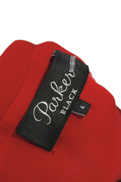 Parker Black Womens Red Silk V-Neck Blouson Long Sleeveless Dress Size 4