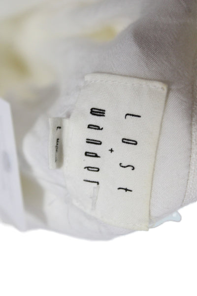 Lost + Wander Womens White Linen Collared Sleeveless Romper Button Size L
