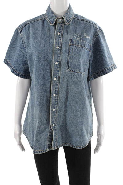 Still Here Womens Shirt Jeans Blue 100% Cotton Button Closure Size S