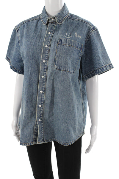 Still Here Womens Shirt Jeans Blue 100% Cotton Button Closure Size S
