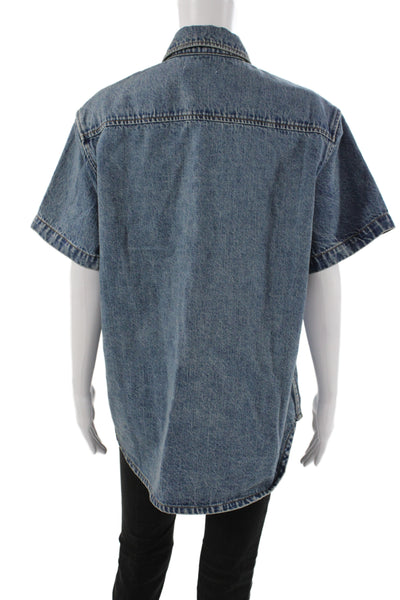 Still Here Womens Shirt Jeans Blue 100% Cotton Button Closure Size S