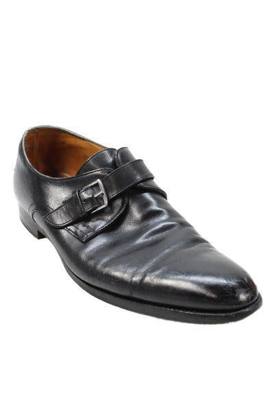 Hermes Paris Mens Leather Buckled Slip On Dress Shoes Black Size 12