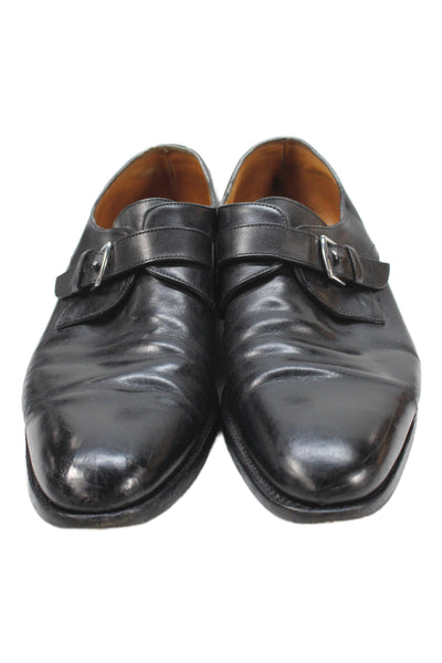 Hermes Paris Mens Leather Buckled Slip On Dress Shoes Black Size 12