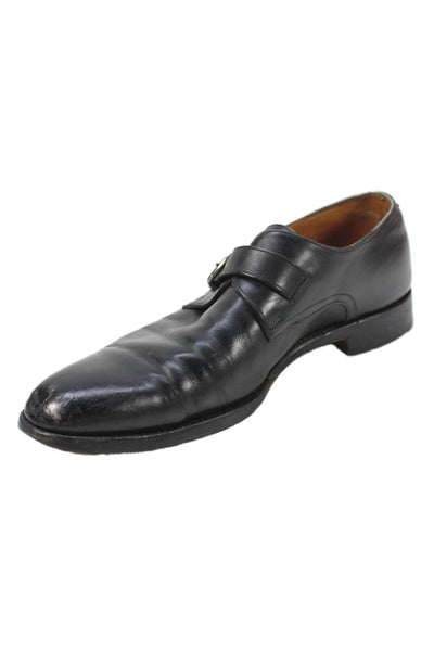 Hermes Paris Mens Leather Buckled Slip On Dress Shoes Black Size 12