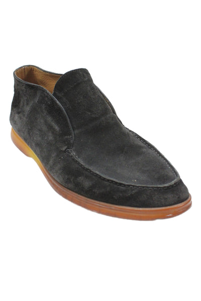 Loro Piana Unisex Leather Suede Slip On Flats Black Size 11.5