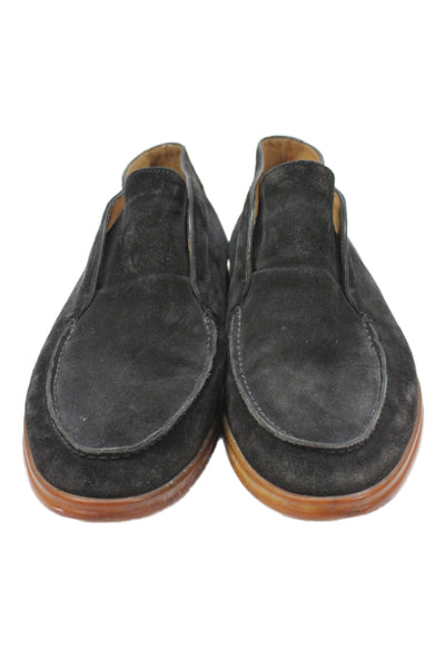 Loro Piana Unisex Leather Suede Slip On Flats Black Size 11.5