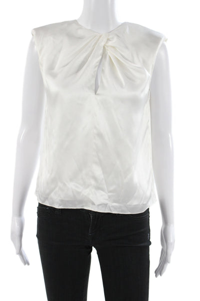 Frame Women Basic Silk Sleeveless Round Neck Blouse White Size XS