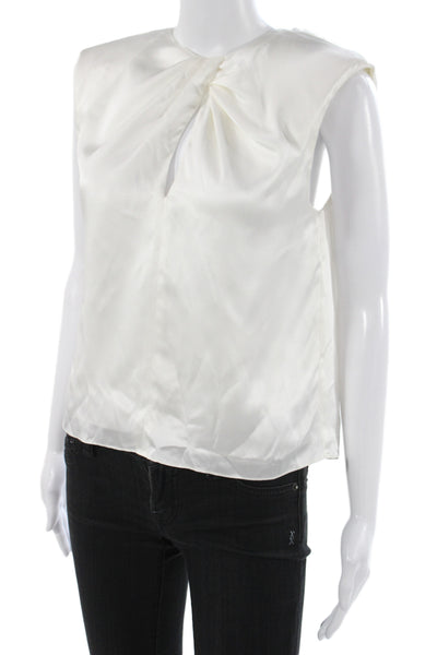 Frame Women Basic Silk Sleeveless Round Neck Blouse White Size XS