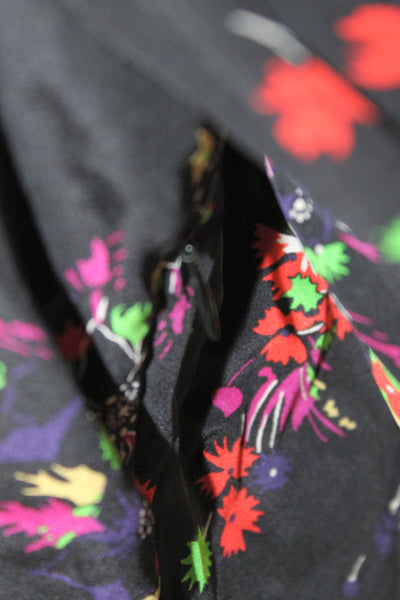 Veronica Beard Womens Floral Silk V-Neck Tunic Blouse Black Long Sleeve Size 4