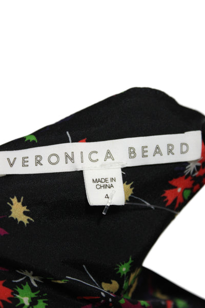 Veronica Beard Womens Floral Silk V-Neck Tunic Blouse Black Long Sleeve Size 4