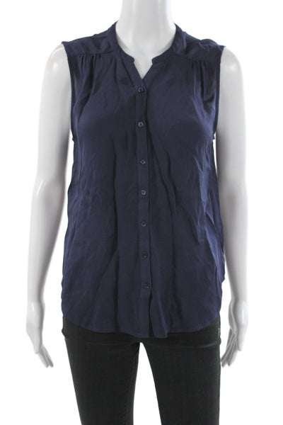 Joie Women Blue 100% Silk Basic Collared Sleeveless Blouse Button Size S