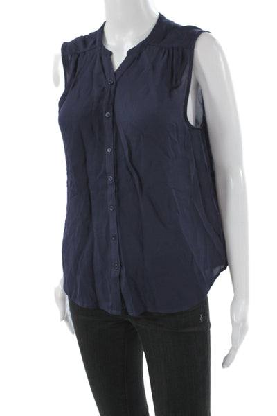 Joie Women Blue 100% Silk Basic Collared Sleeveless Blouse Button Size S
