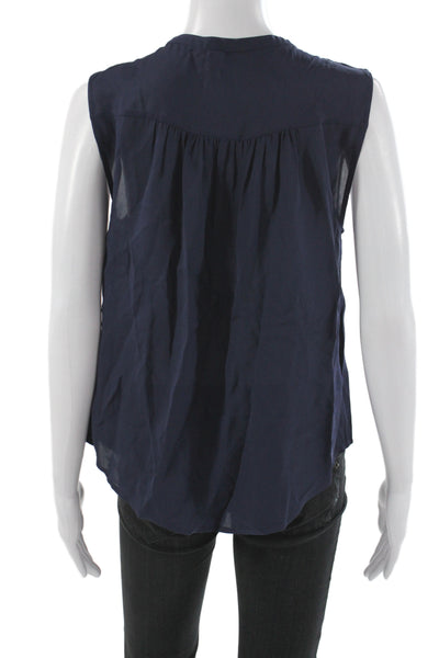 Joie Women Blue 100% Silk Basic Collared Sleeveless Blouse Button Size S
