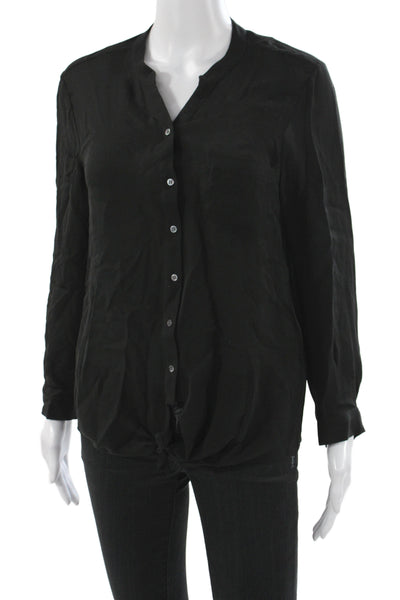 Joie Women Basic Black Silk V-Neck Long Sleeve Blouse Button Cuff Size XS