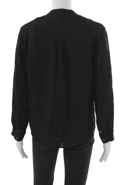 Joie Women Basic Black Silk V-Neck Long Sleeve Blouse Button Cuff Size XS
