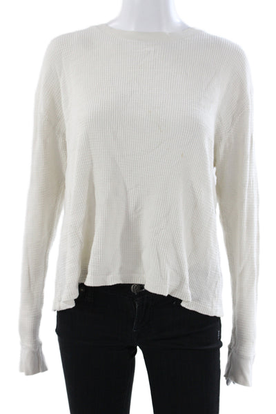 Re/Done Womens Basic White Long Sleeve Crew Neck Cotton T-Shirt Size M
