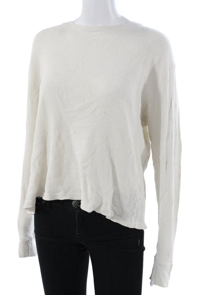 Re/Done Womens Basic White Long Sleeve Crew Neck Cotton T-Shirt Size M