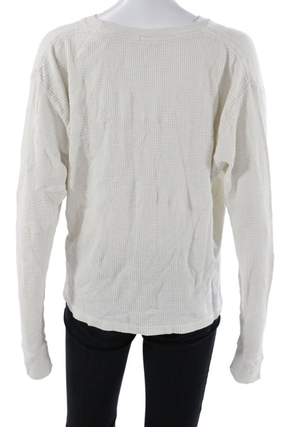 Re/Done Womens Basic White Long Sleeve Crew Neck Cotton T-Shirt Size M