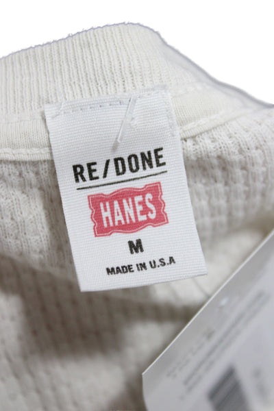 Re/Done Womens Basic White Long Sleeve Crew Neck Cotton T-Shirt Size M