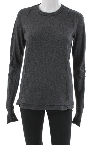 Lululemon Women Pullover Casual Gray Herringbone Crew Neck Polyester Size S