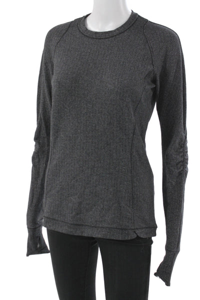 Lululemon Women Pullover Casual Gray Herringbone Crew Neck Polyester Size S