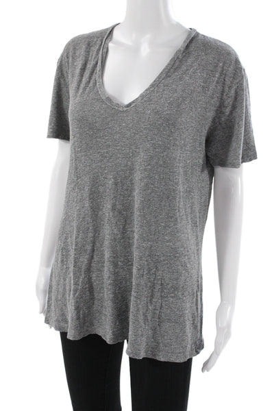 Monrow Womens Basic V-Neck Short Sleeve T-Shirt Gray Size M