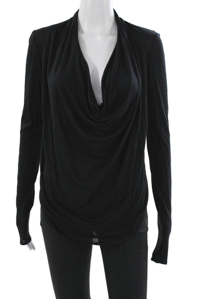 Helmut Lang Womens Black Cowl Neck Long Sleeve Basic Blouse 80% Modal Size S