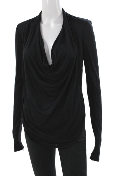 Helmut Lang Womens Black Cowl Neck Long Sleeve Basic Blouse 80% Modal Size S