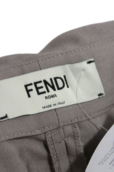 Fendi Women Cropped Pants Gray Mohair Button Size 40