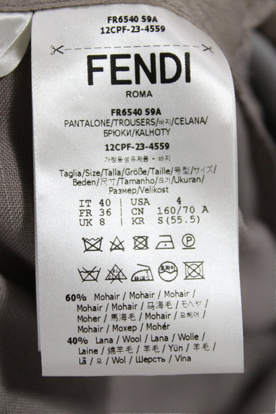 Fendi Women Cropped Pants Gray Mohair Button Size 40