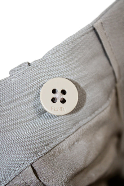 Fendi Women Cropped Pants Gray Mohair Button Size 40