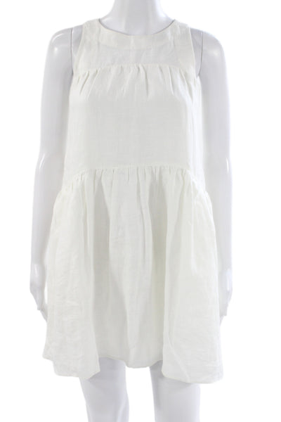 Posse Womens White Linen Mini Dress Sleeveless Round Neck Knee Length Size XS