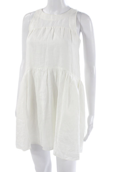 Posse Womens White Linen Mini Dress Sleeveless Round Neck Knee Length Size XS