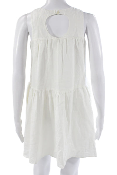Posse Womens White Linen Mini Dress Sleeveless Round Neck Knee Length Size XS