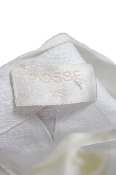 Posse Womens White Linen Mini Dress Sleeveless Round Neck Knee Length Size XS