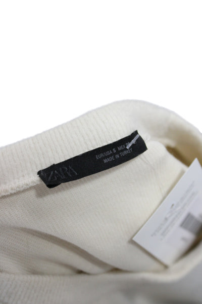Zara Women Ivory Boho Crew Neck Pullover Sweatshirt Long Sleeve Size S