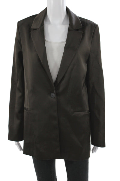 Zara Womens Blazer Brown Viscose Collared Button Long Sleeve Casual Size XS