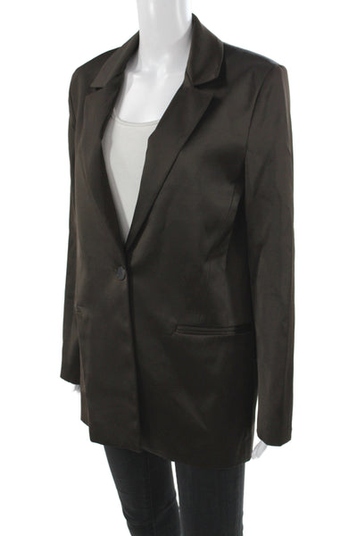 Zara Womens Blazer Brown Viscose Collared Button Long Sleeve Casual Size XS