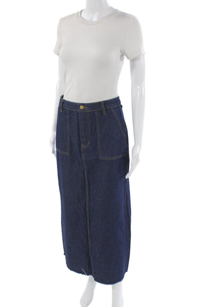 Heritage Womens Blue Cotton Straight Pencil Skirt Button Knee Length Size 4