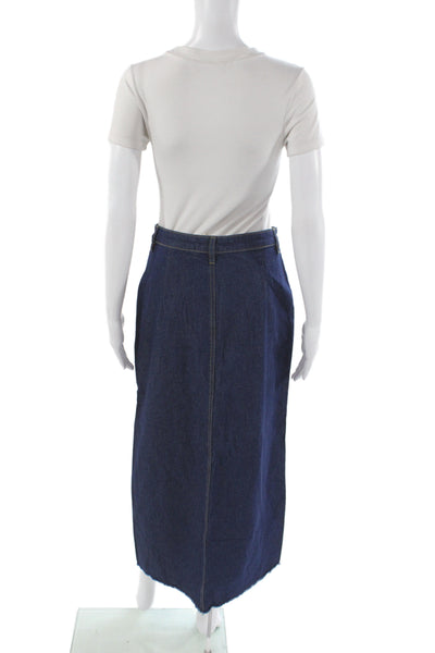 Heritage Womens Blue Cotton Straight Pencil Skirt Button Knee Length Size 4
