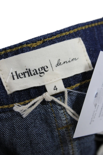 Heritage Womens Blue Cotton Straight Pencil Skirt Button Knee Length Size 4
