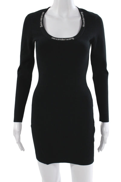 Alexander Wang Women Bodycon Black Long Sleeve Scoop Neck Dress Size S